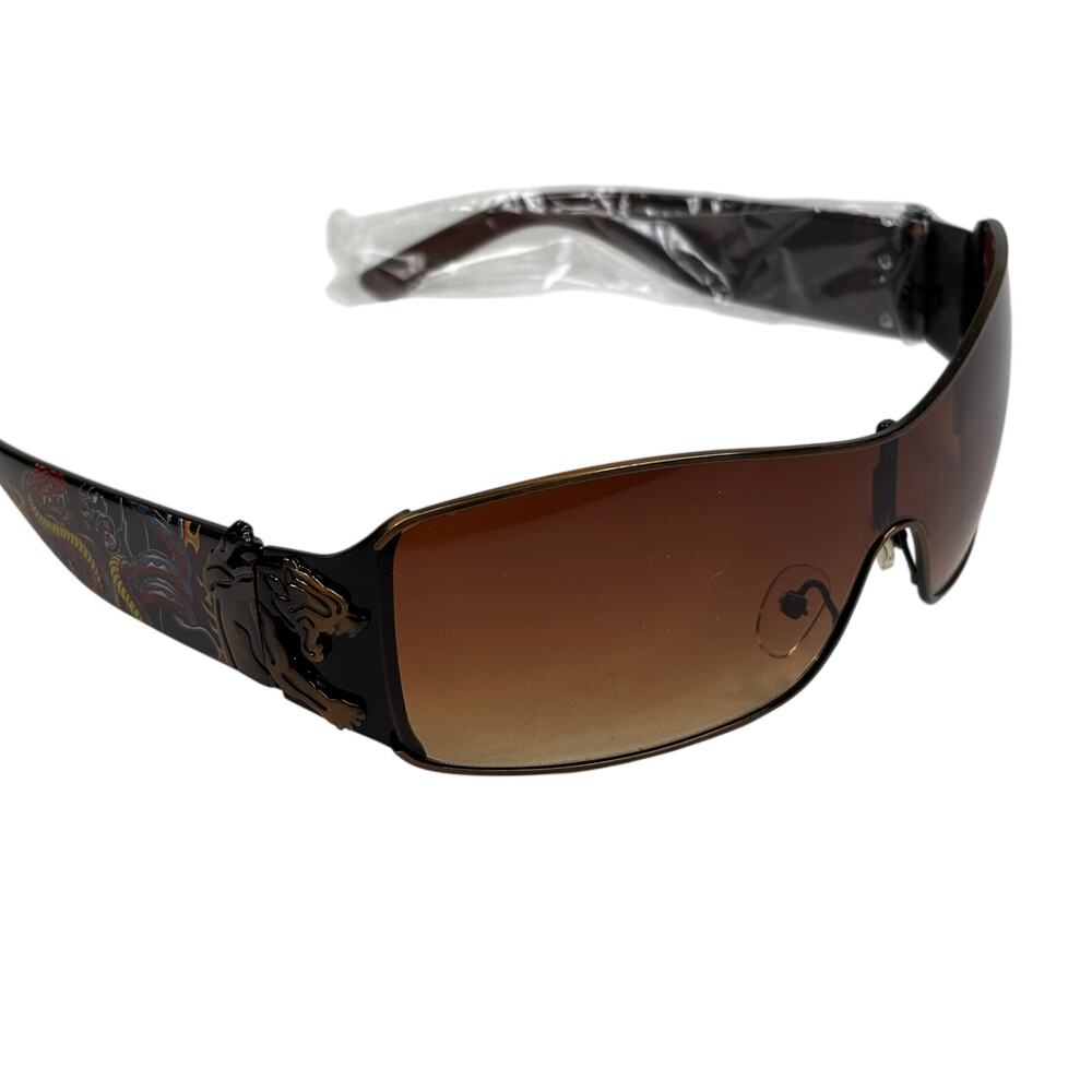 Ed Hardy Style Vtg Sunglasses Panther & Snake Tattoo Graphics Brown Black Y2K